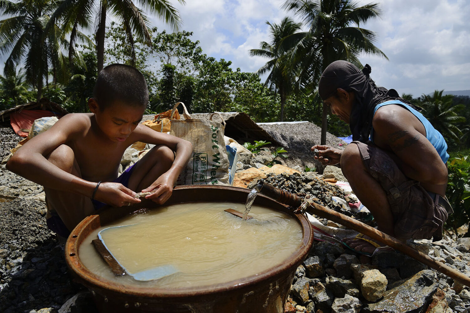 Child labor is common in the smaller scale mines